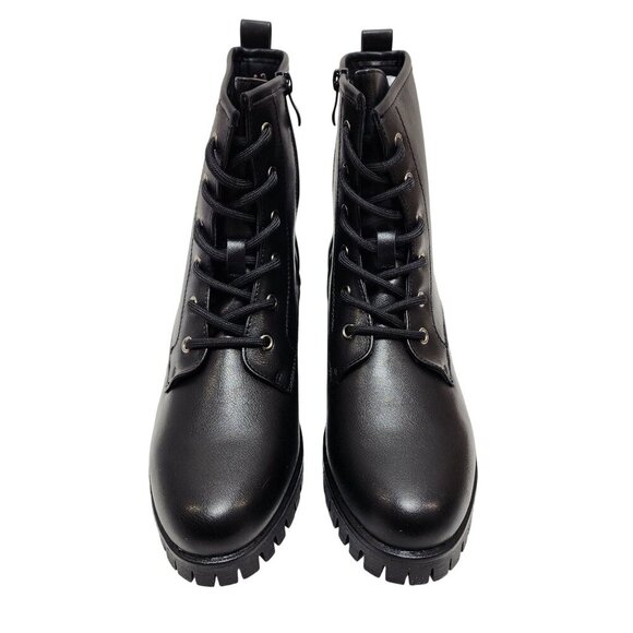 Black Combat Style Ankle Boots  Women Size 10 Lace-Up & Zipper Closure - Picture 4 of 12